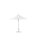 White 9-foot octagon pulley patio umbrella with a silver pole.