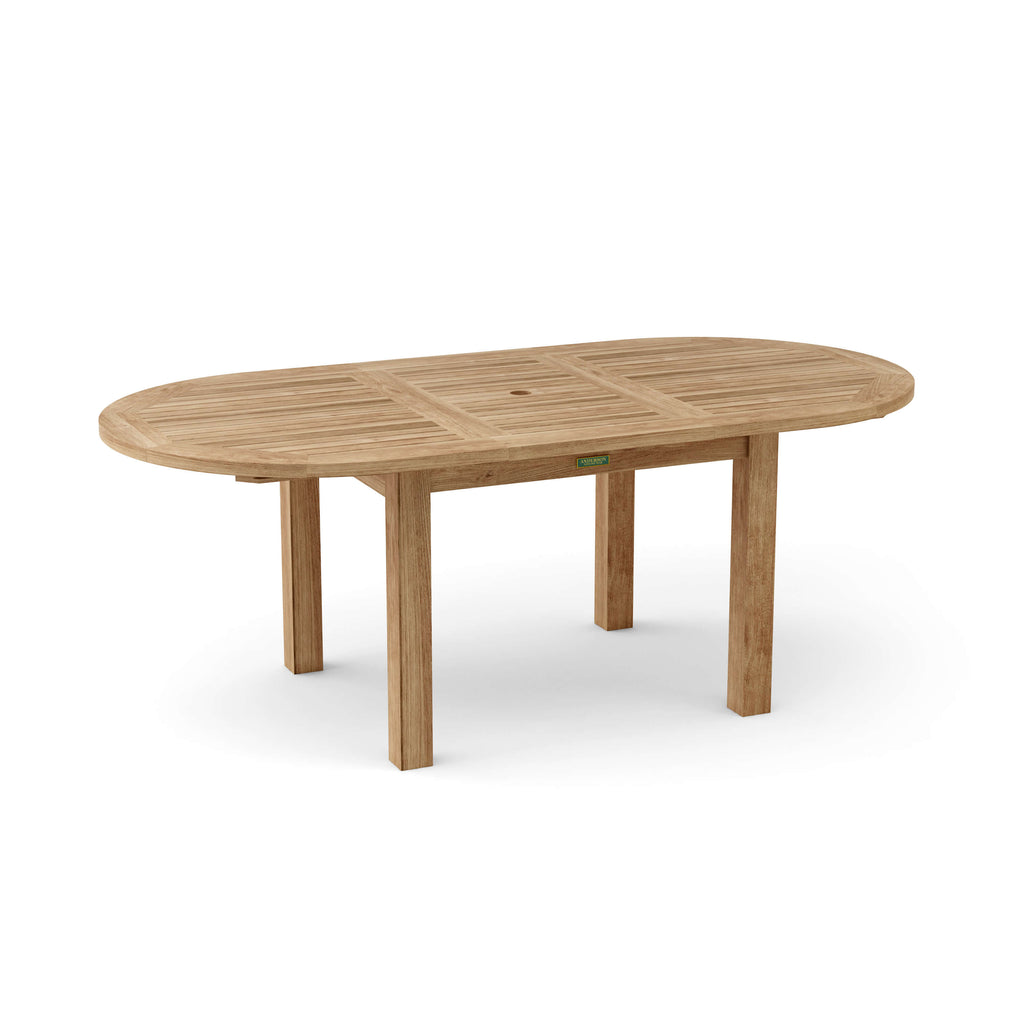 SET-29 Bahama oval extension table in 79-inch extended configuration, natural teak