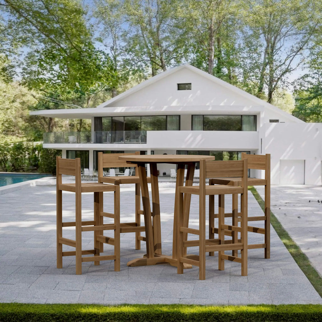 Descanso Sedona teak bar set on a modern poolside patio — Anderson Teak SET-290