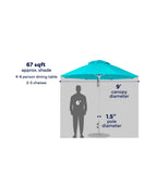 9-foot Premier Umbrella size guide showing canopy diameter, pole diameter and shade coverage