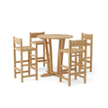 Descanso Sedona five-piece teak outdoor bar set with round table and four chairs — Anderson Teak SET-290