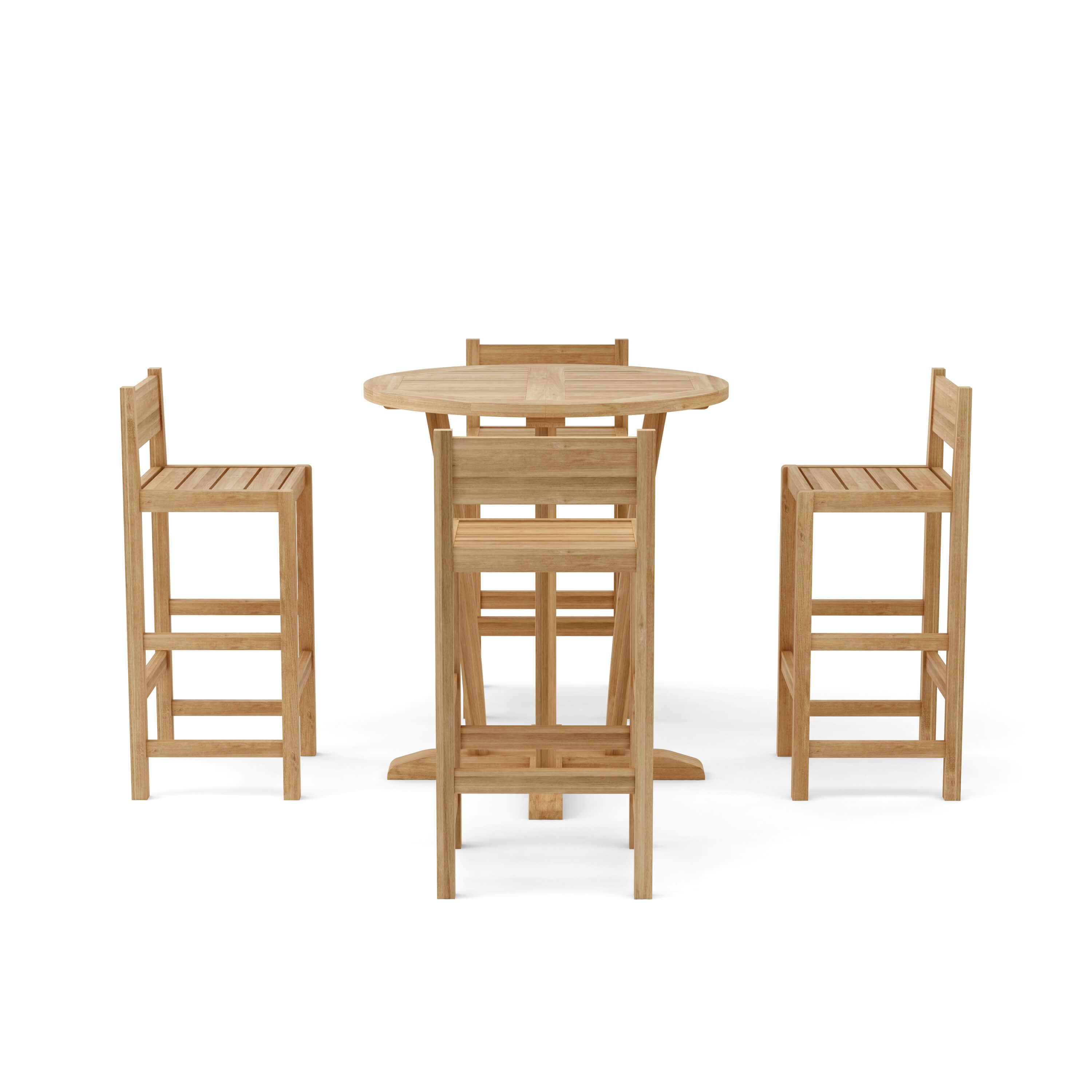 Rear view of Descanso Sedona teak bar set with four chairs — Anderson Teak SET-290