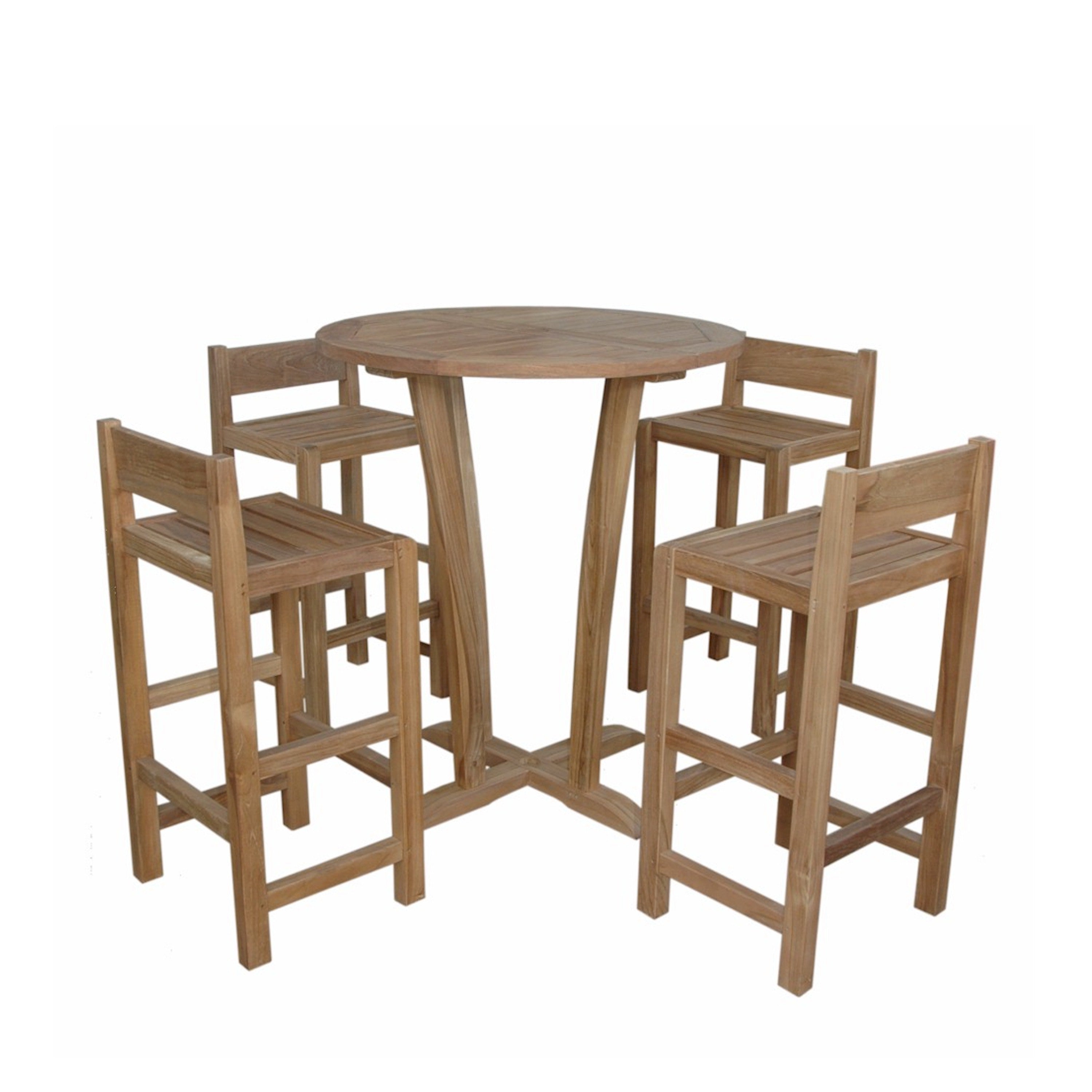 Descanso Sedona five-piece teak bar set on white background — Anderson Teak SET-290
