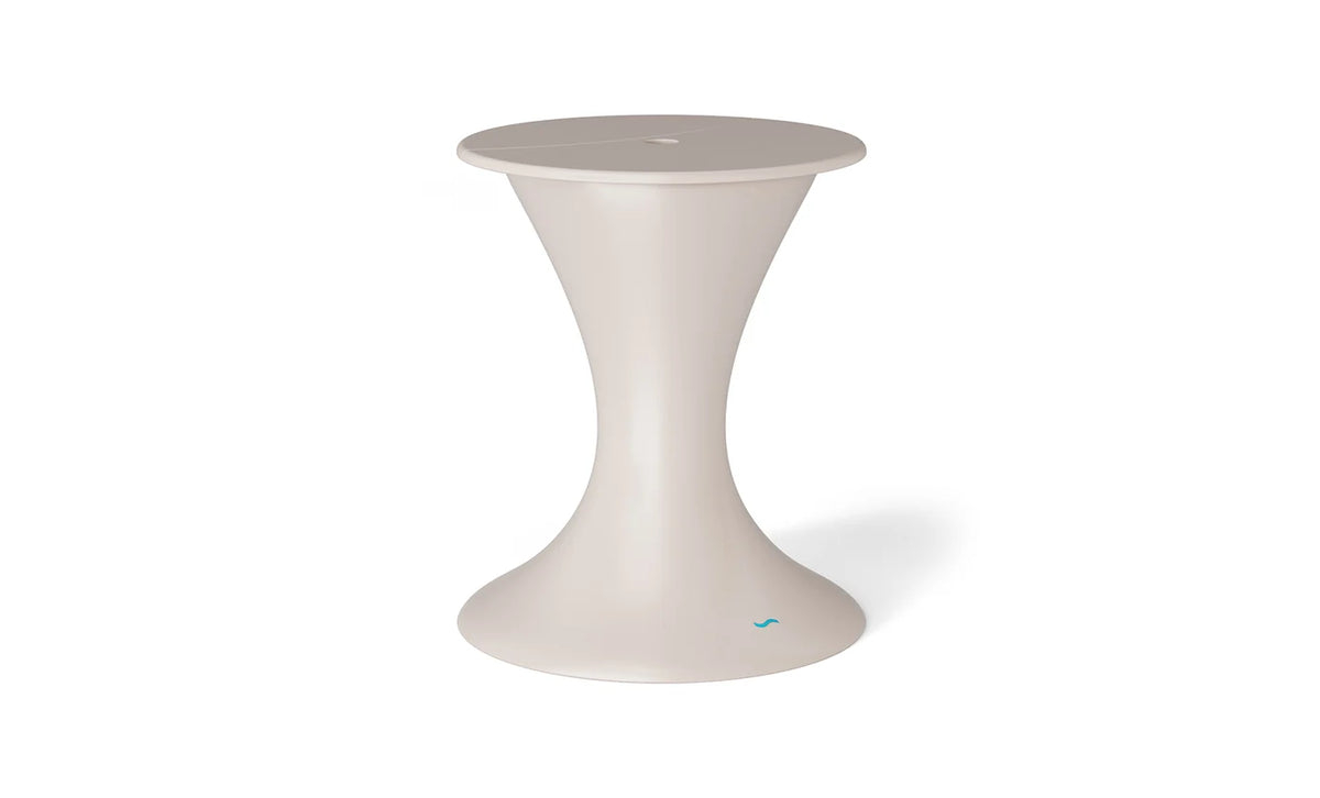Beige pedestal in-pool umbrella stand with an ice bin and beige lid.