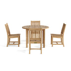 Sommerset five-piece teak dining set with round table and four Rialto chairs on white