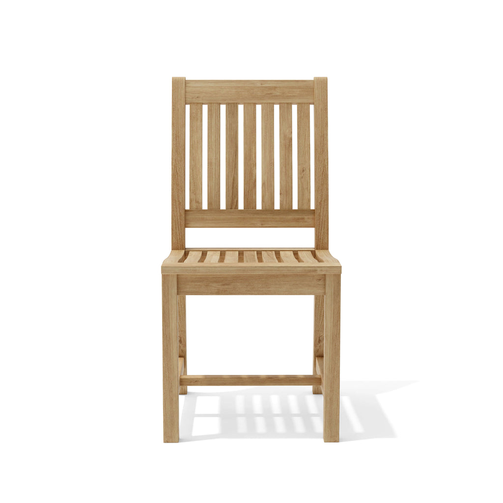 Rialto teak dining chair shown from the front on white