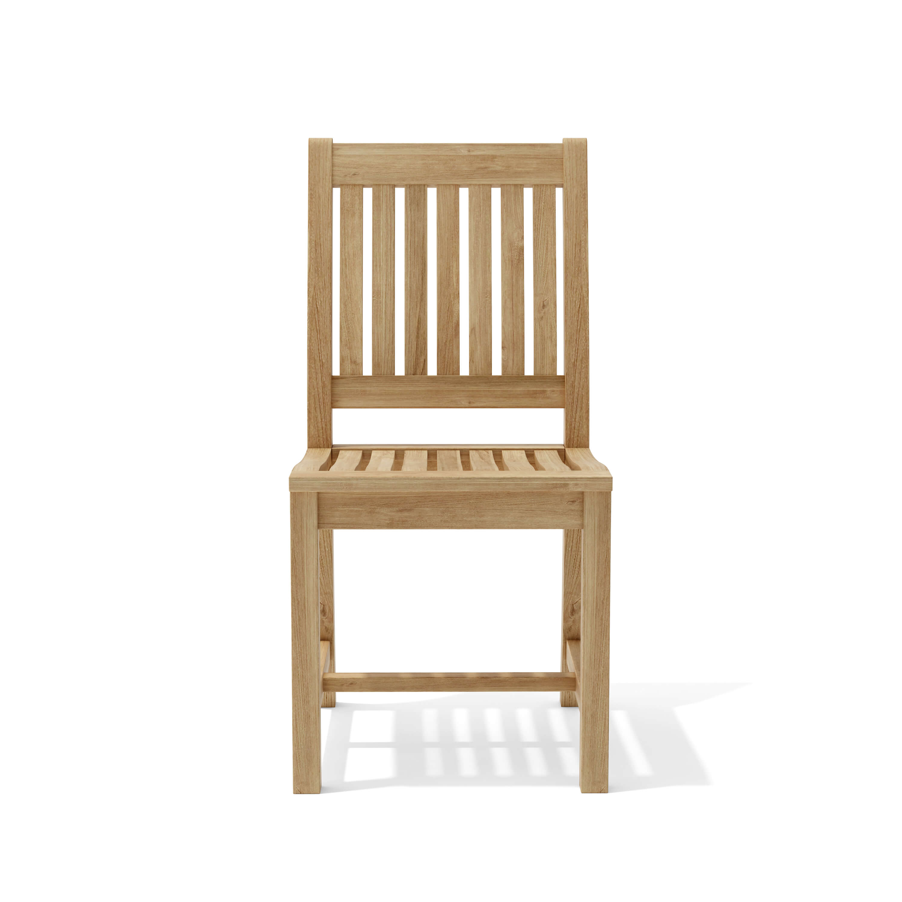 Rialto teak dining chair shown from the front on white