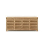 Straight-on studio view of Amberly teak storage box with closed lid