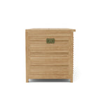 Side view of Amberly teak storage box showing the carrying handle