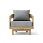Toscana teak swivel lounge chair with gray cushions included with Set 371, straight-on view