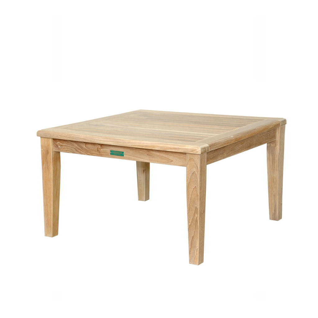 Brianna square teak coffee table included with Set 371, angled view