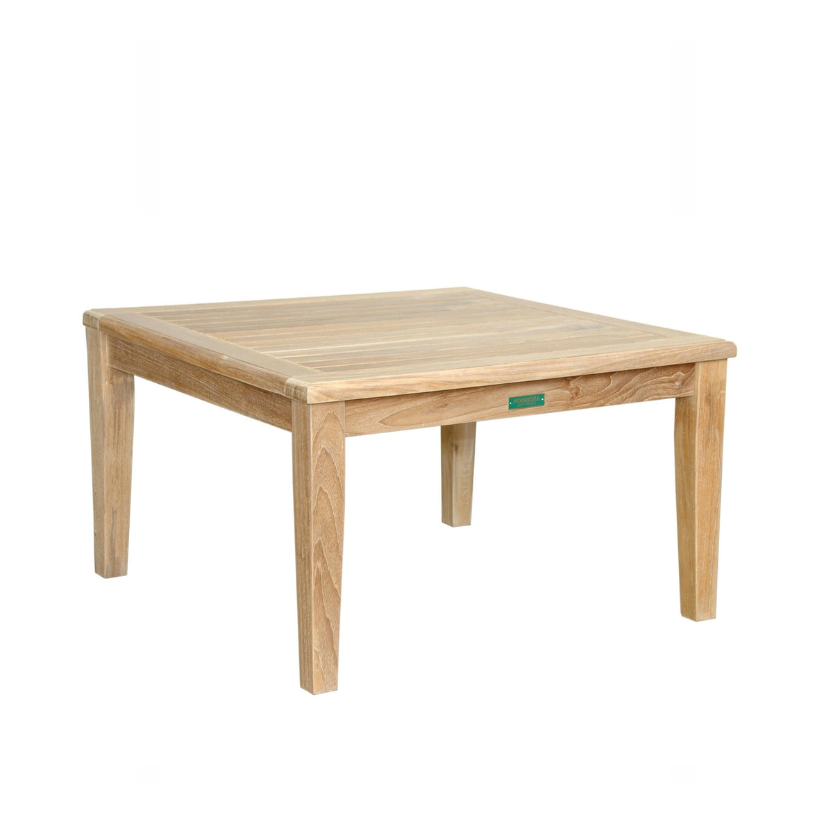 Brianna square teak coffee table included with Set 371, alternate angled view