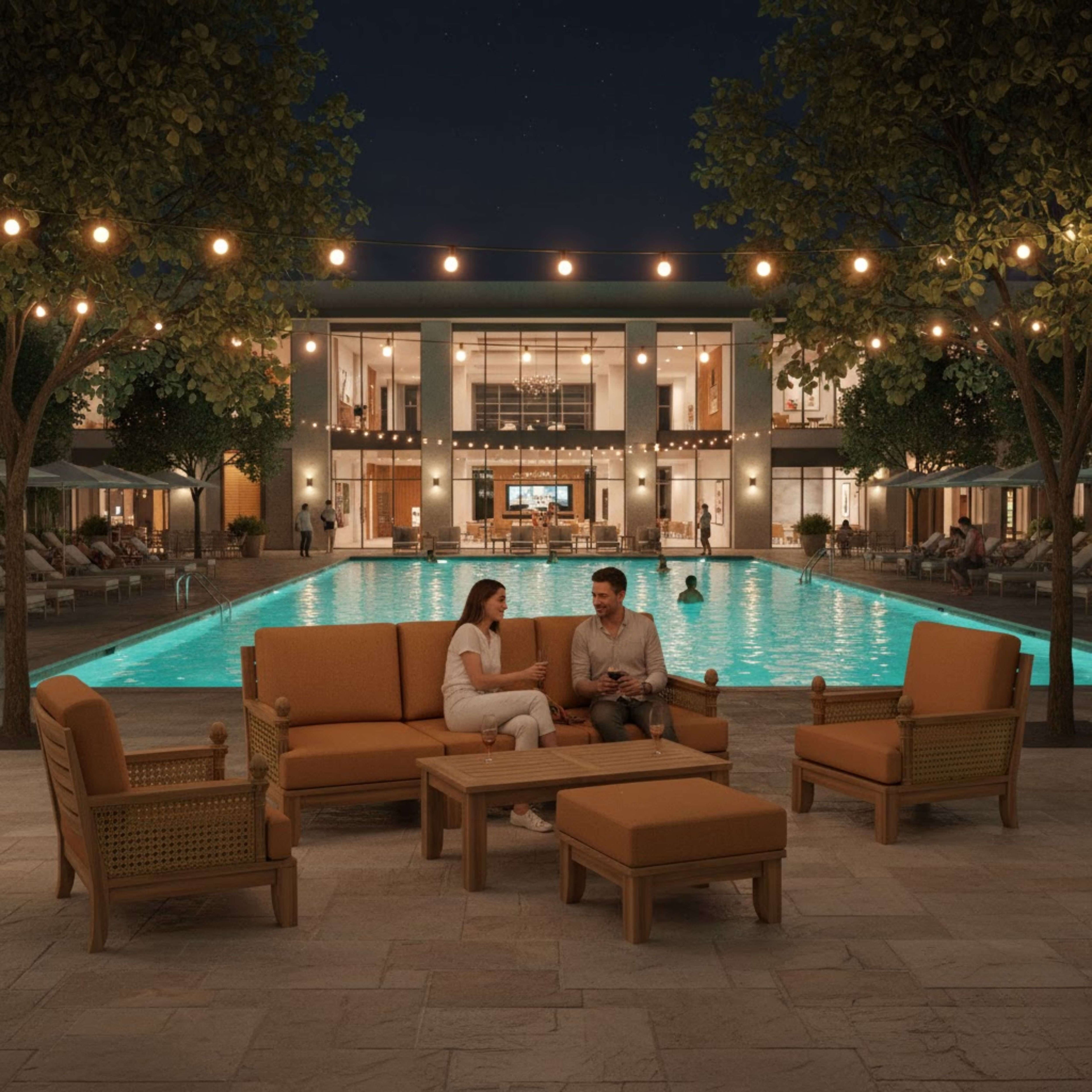 Luxe modular teak outdoor sectional with cushions