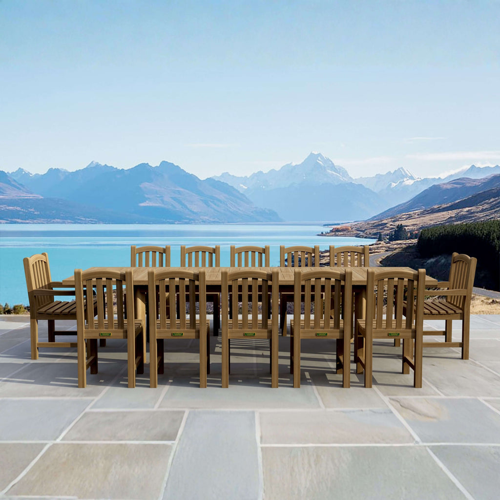 Chelsea 13-piece double-extension teak dining set for 12
