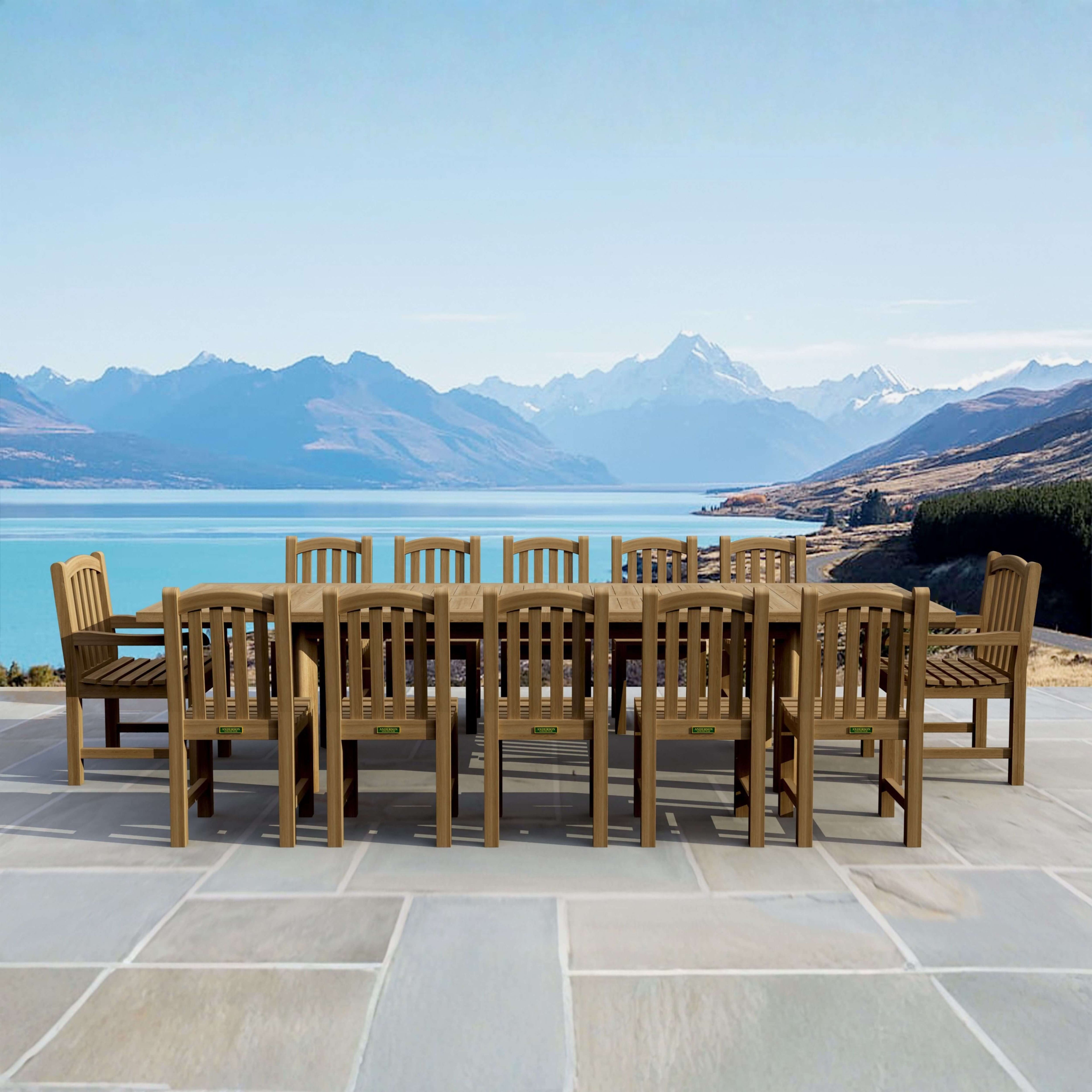 Chelsea 13-piece double-extension teak dining set for 12