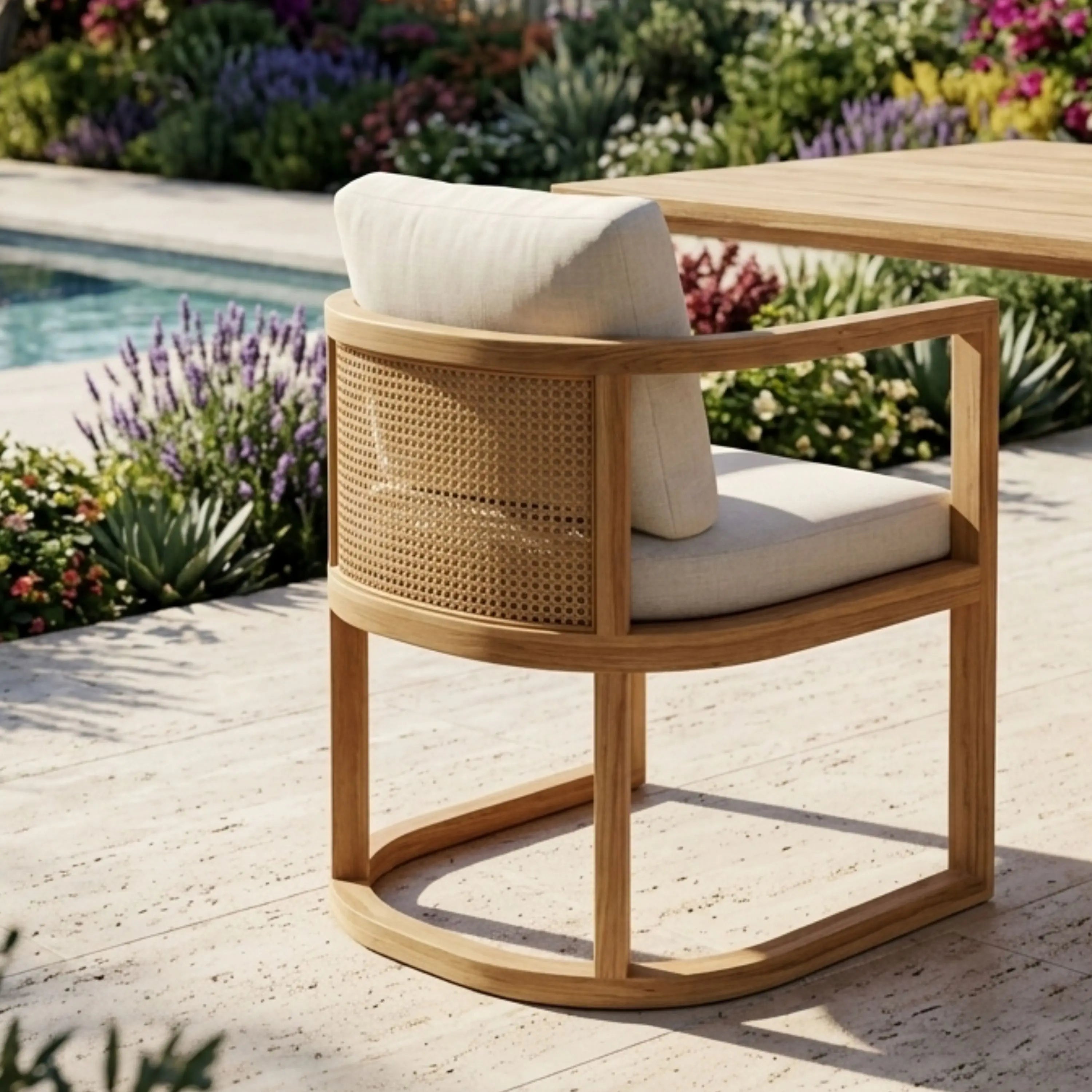 Junus 7-Piece Teak & Wicker Outdoor Dining Set — Seats 6