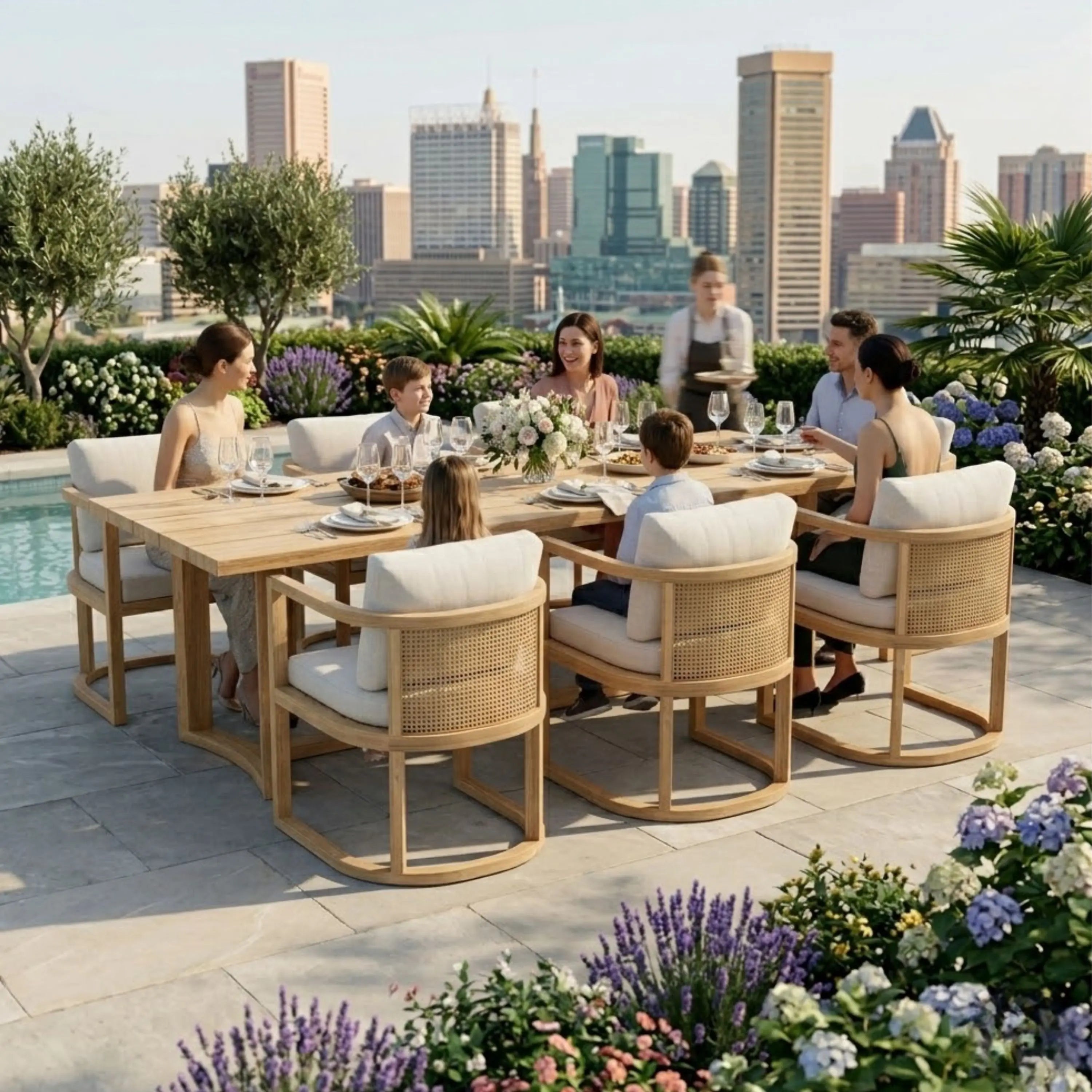 Junus 7-Piece Teak & Wicker Outdoor Dining Set — Seats 6
