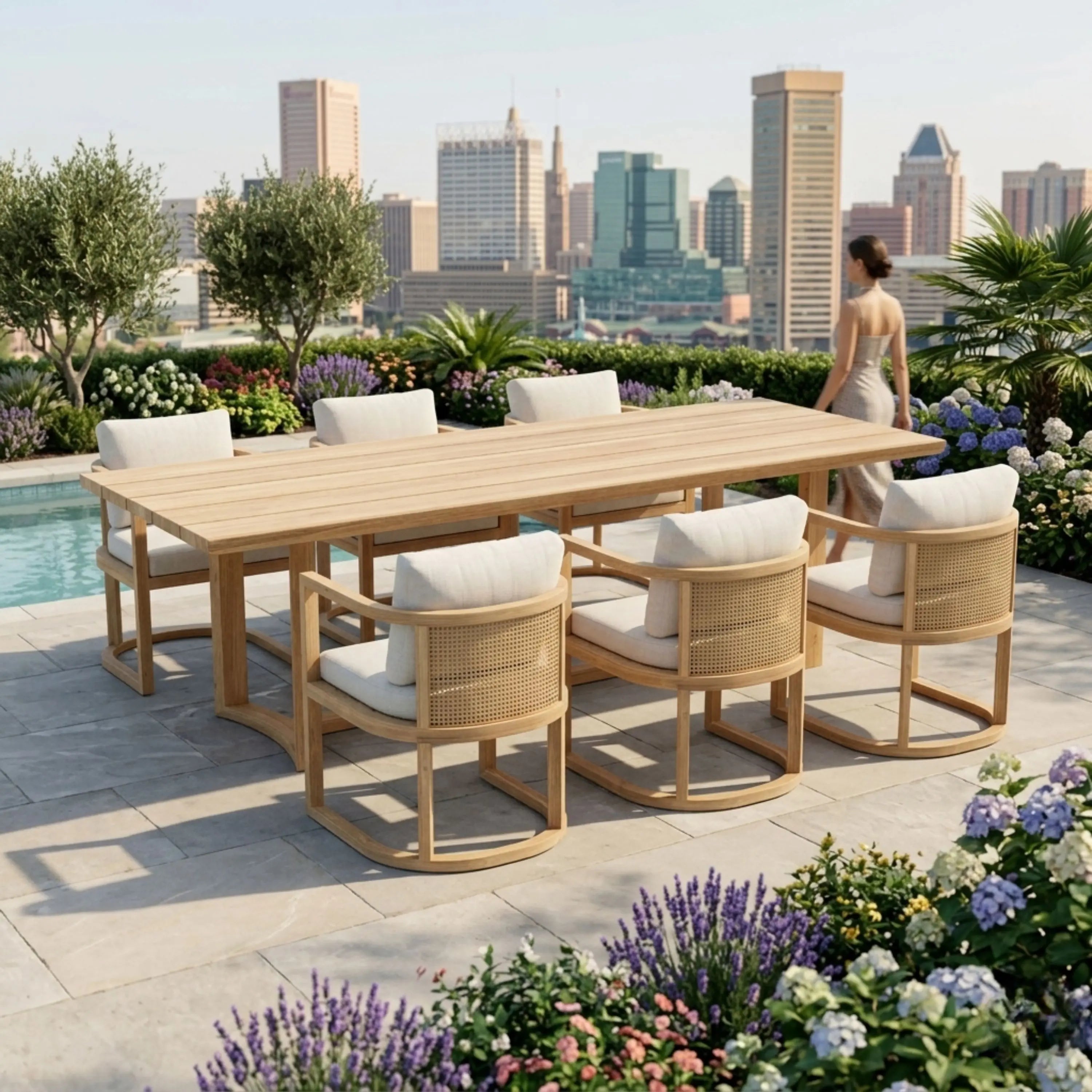 Junus 7-Piece Teak & Wicker Outdoor Dining Set — Seats 6