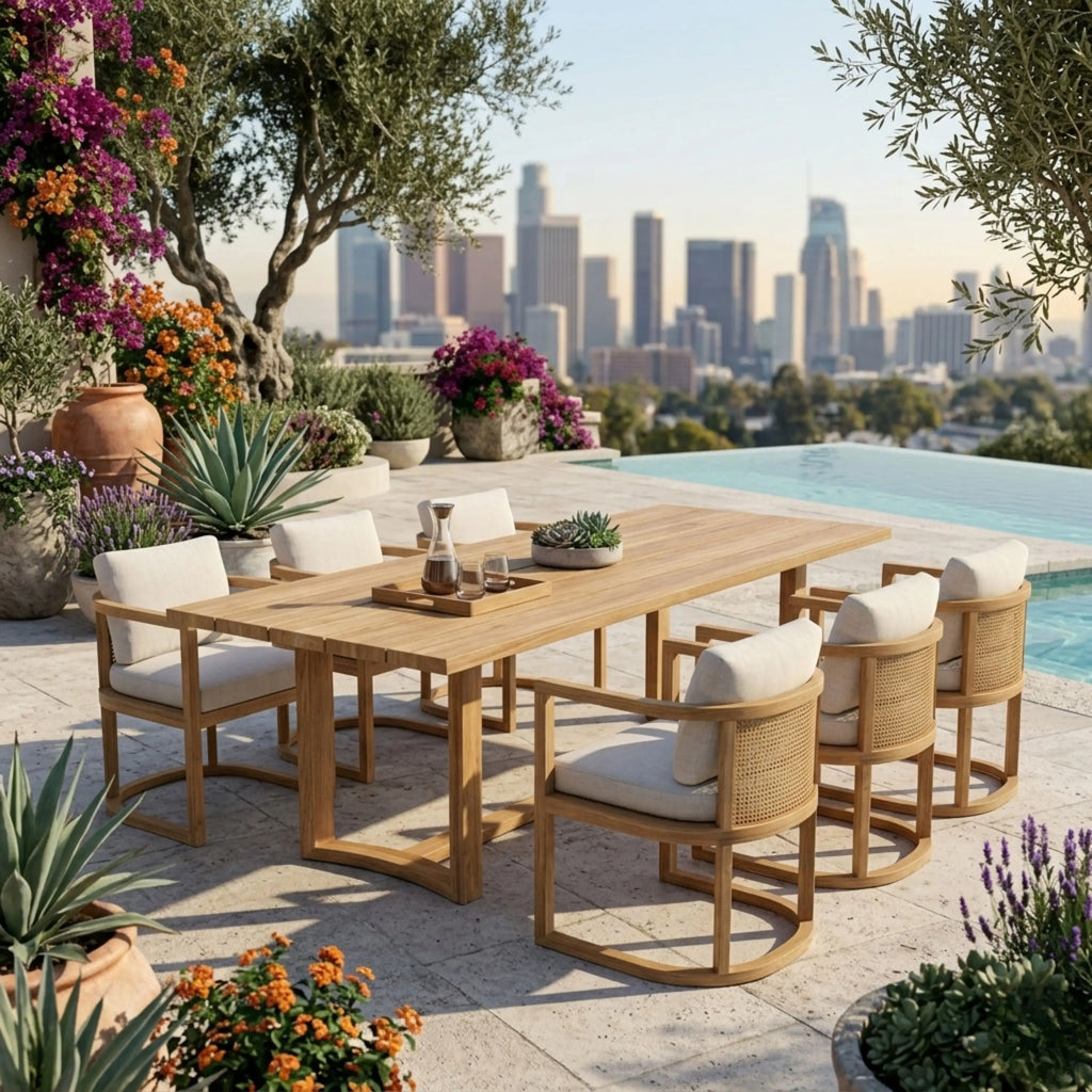 Junus 7-Piece Teak & Wicker Outdoor Dining Set — Seats 6