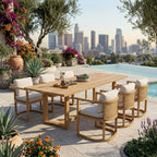 Junus 7-Piece Teak & Wicker Outdoor Dining Set — Seats 6