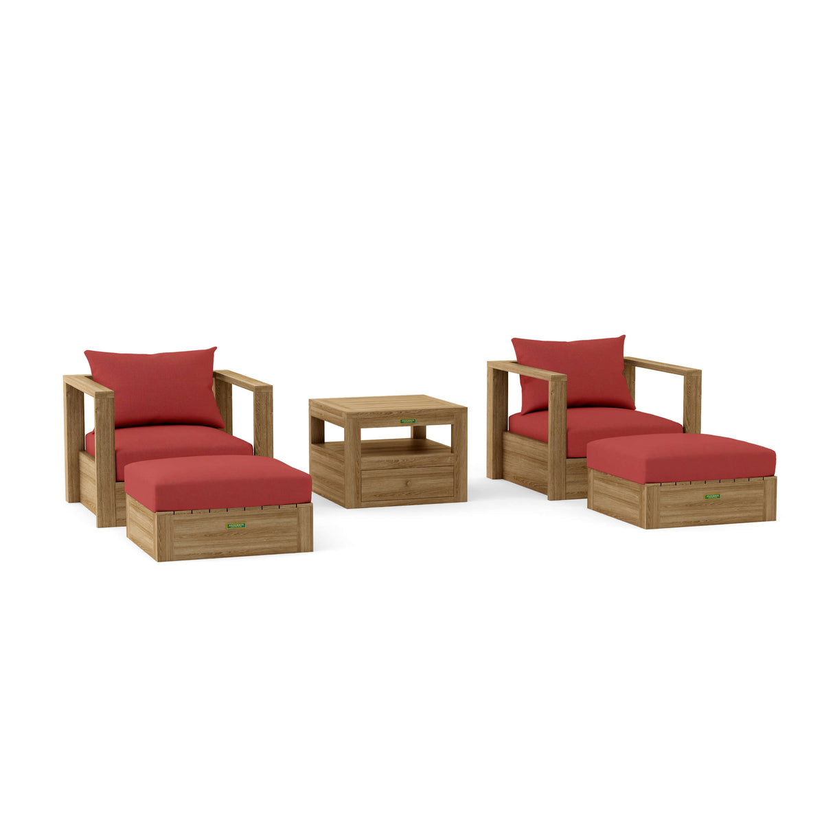 Copacabana 5-Piece Teak Modular Lounge Set (SET-154) in Cast Pomegranate cushion fabric