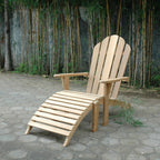 Teak Adirondack chair with matching ottoman, side view