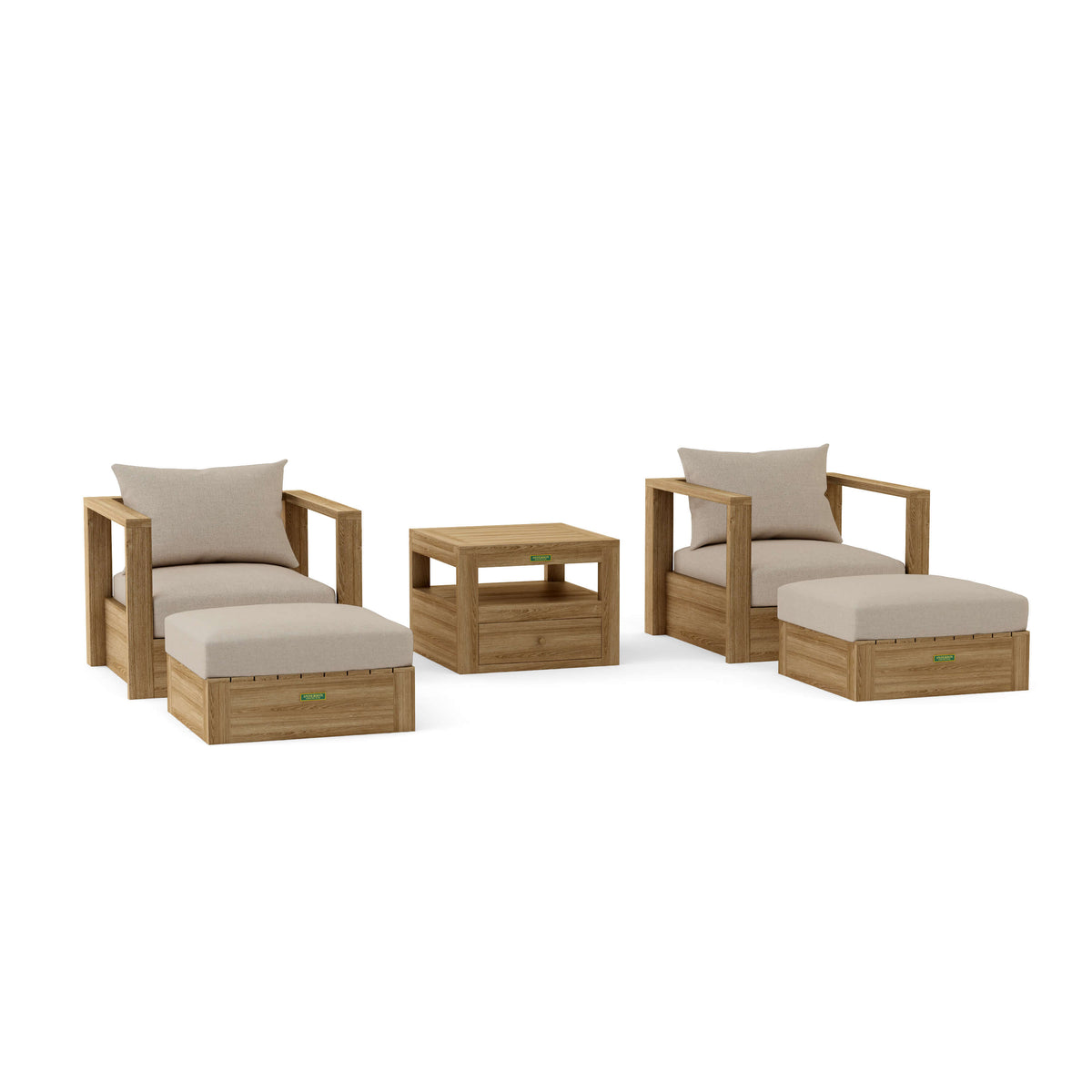 Copacabana 5-Piece Teak Modular Lounge Set (SET-154) in Cast Ash cushion fabric