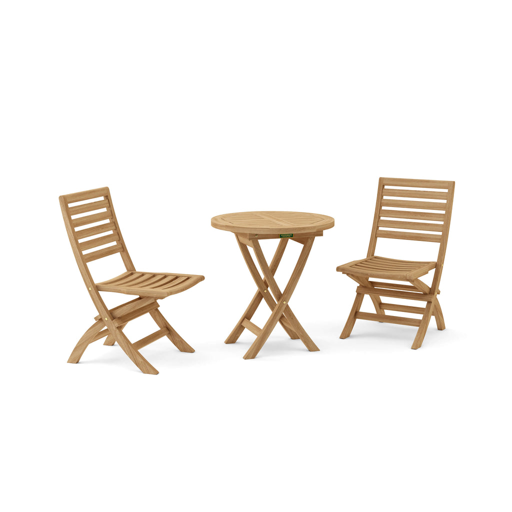 Bahama Andrew 3-Piece Folding Teak Bistro Set — round table with two Andrew folding chairs