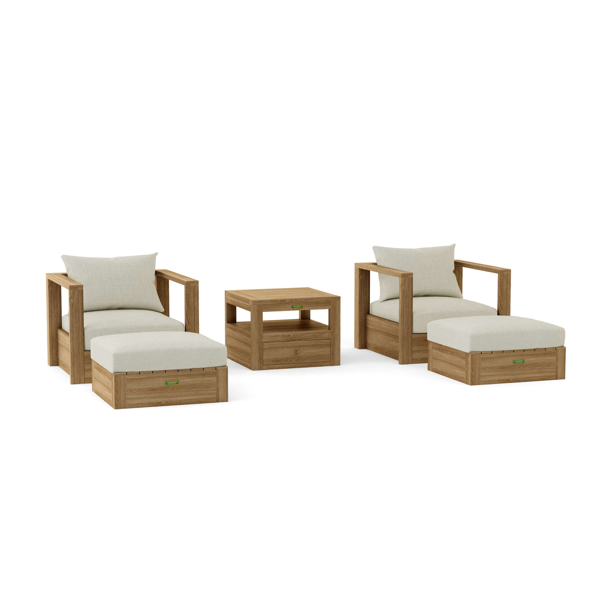 Copacabana 5-Piece Teak Modular Lounge Set (SET-154) in Canvas Natural cushion fabric