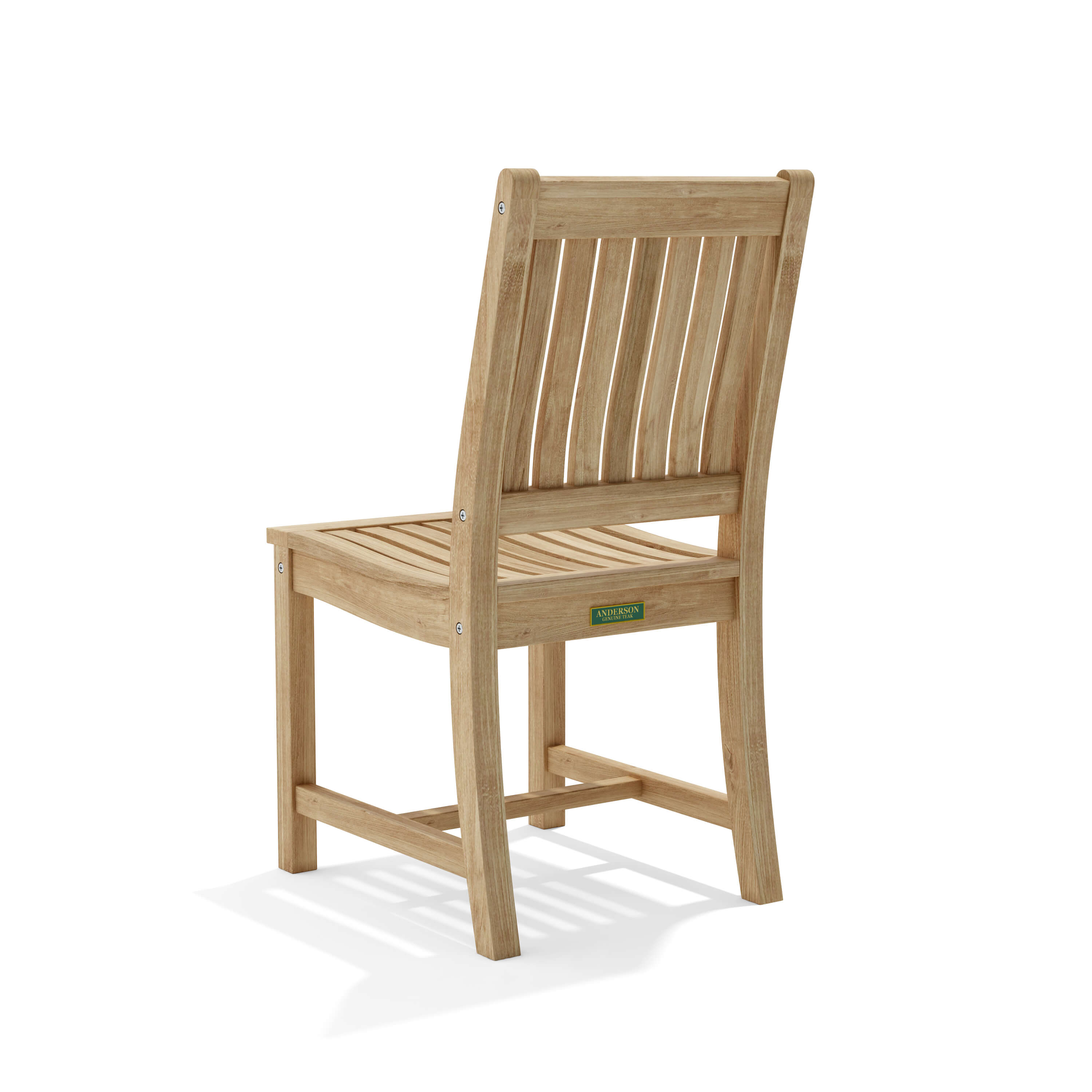 Rialto teak dining chair shown at an angle on white