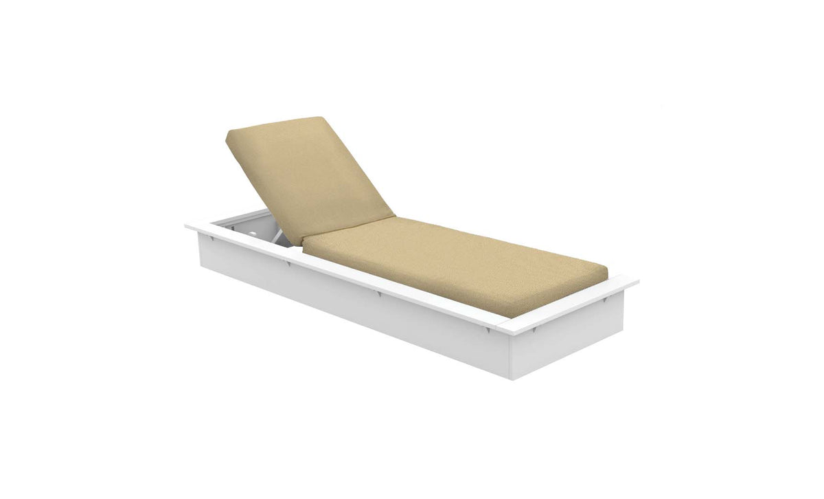 Ledge Lounger Echo Chaise in White resin with a Linen fabric cushion, backrest raised, on a plain white background