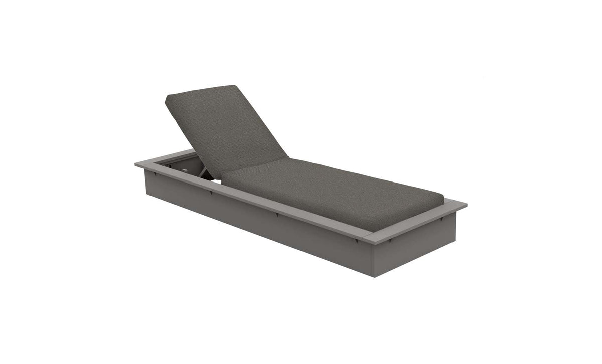 Ledge Lounger Echo Chaise in Gray resin with a Charcoal fabric cushion, backrest raised, on a plain white background