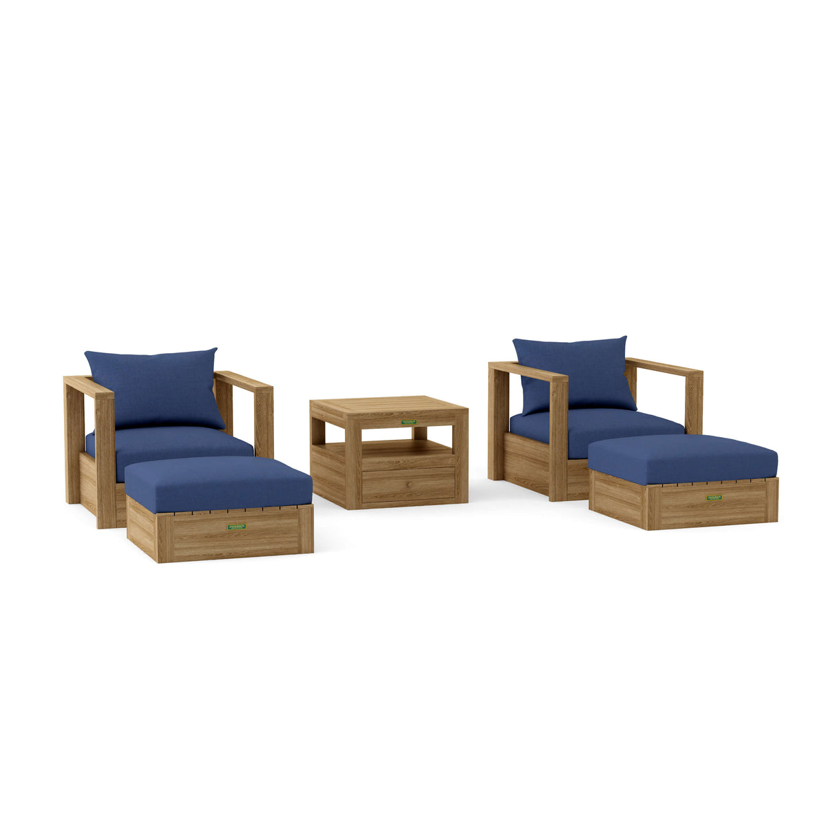 Copacabana 5-Piece Teak Modular Lounge Set (SET-154) in Canvas Navy cushion fabric
