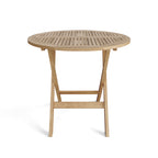 Windsor round folding teak table, front view
