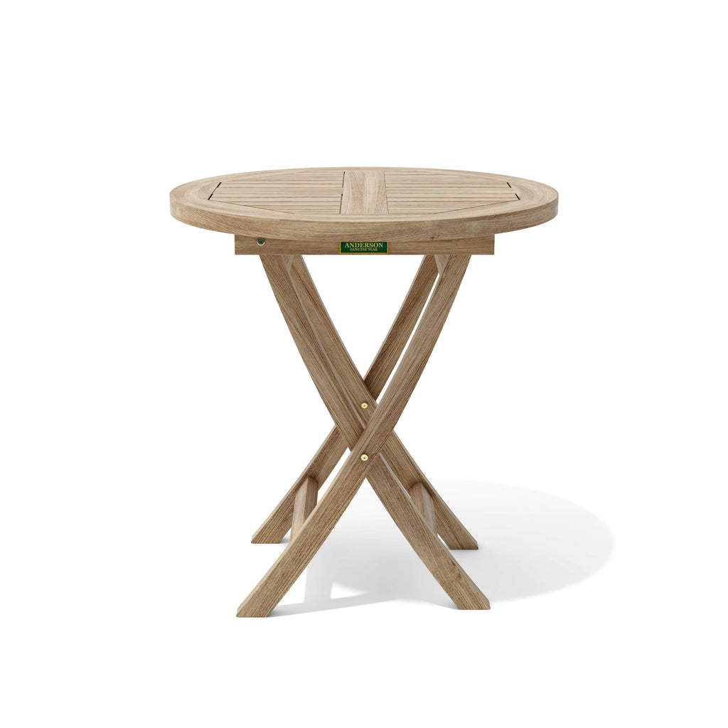 Bahama round folding teak table, front view