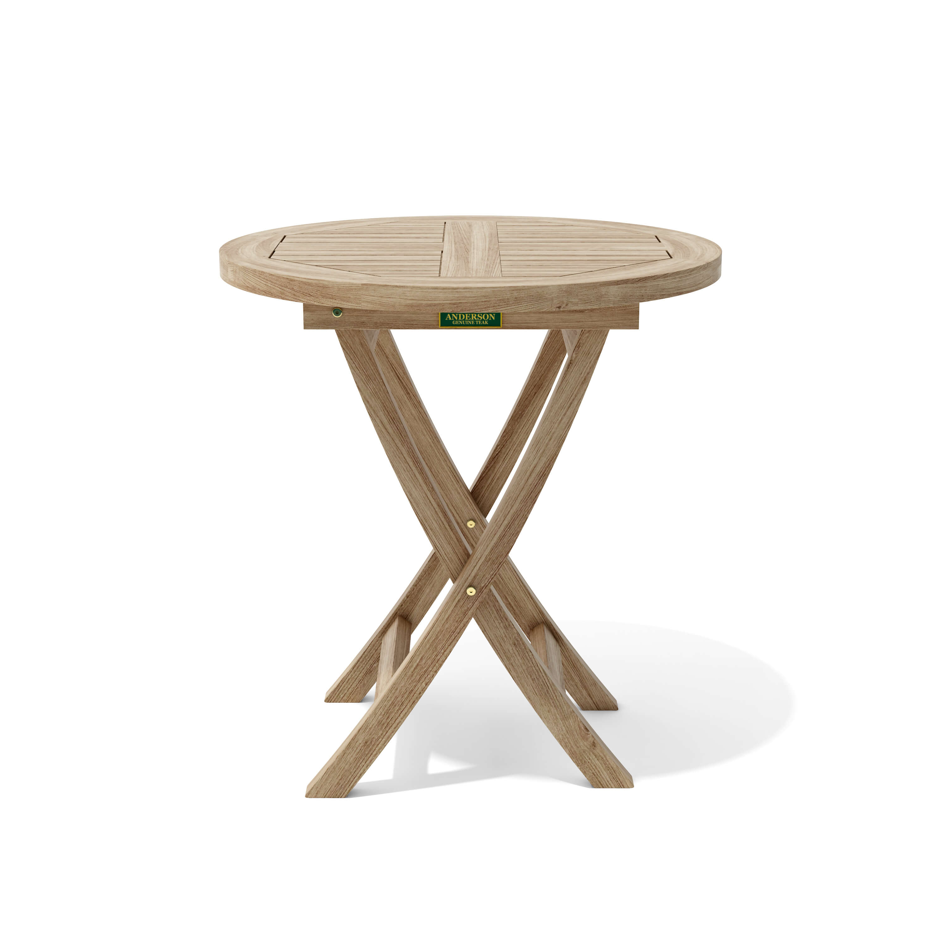 Bahama round folding teak table, front view