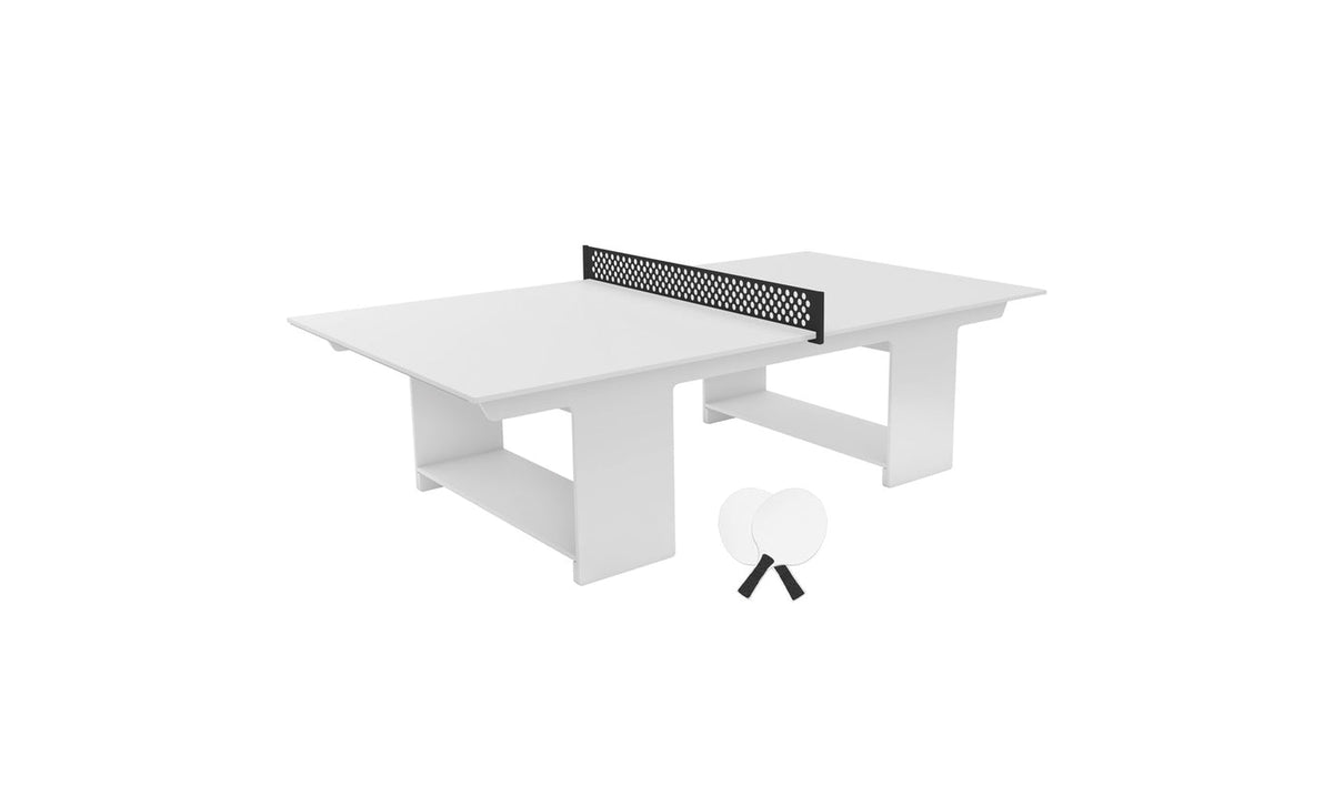 Ledge Lounger Table Tennis Set — White table, Black net and paddle handles, White paddle bodies
