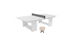 Ledge Lounger Table Tennis Set featuring a white table with a black net and two wooden paddles