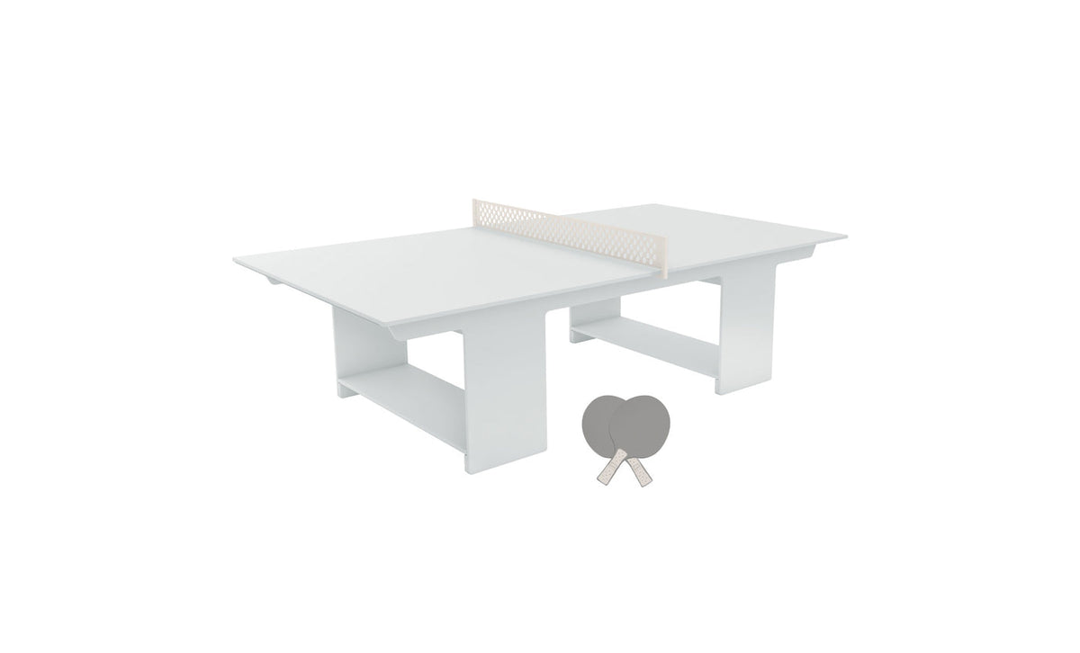 Ledge Lounger Table Tennis Set — White table, Cloud net and paddle handles, Gray paddle bodies