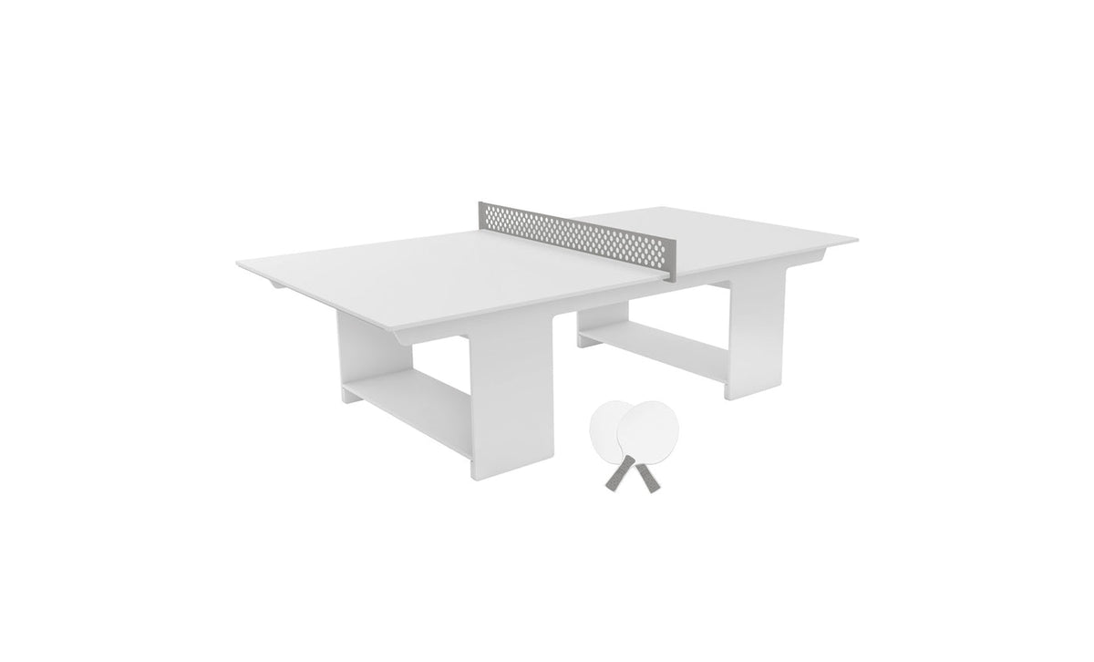 Ledge Lounger Table Tennis Set — White table, Gray net and paddle handles, White paddle bodies