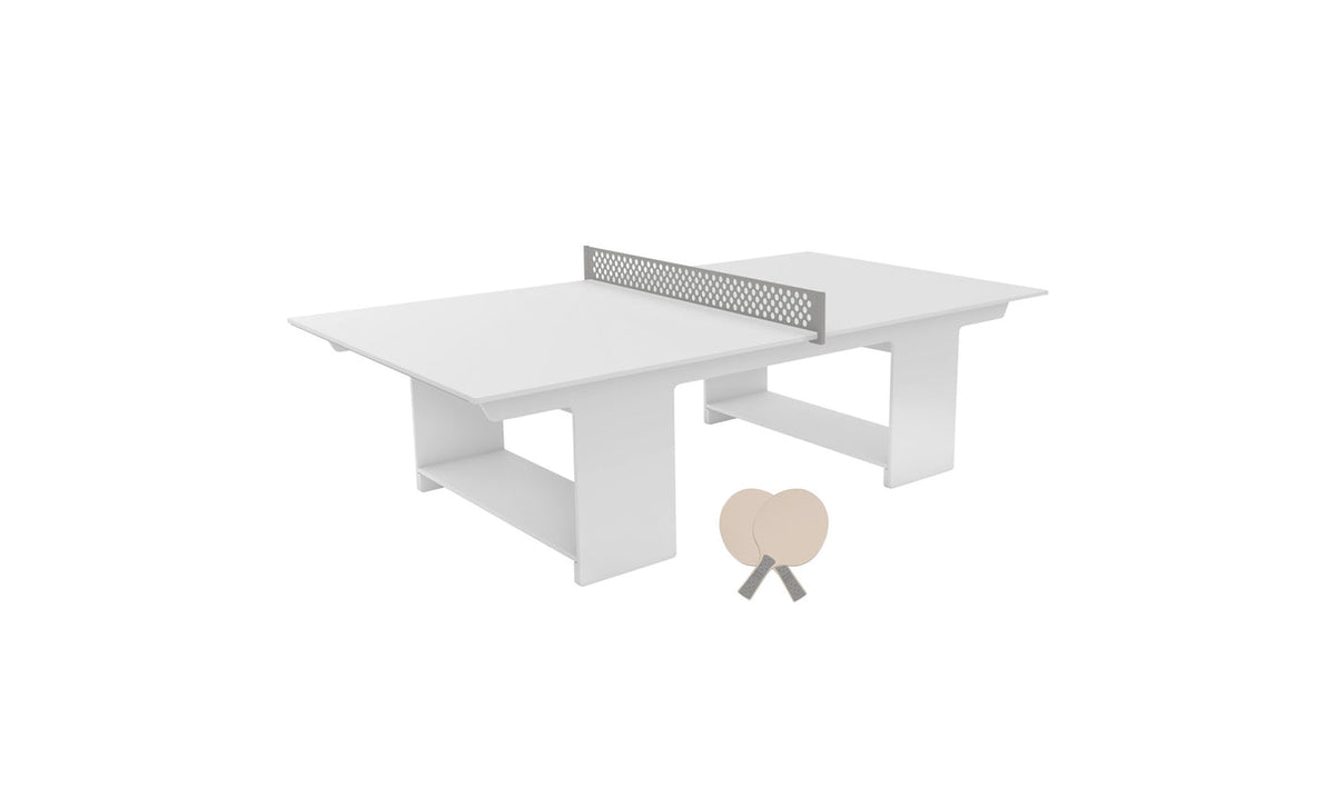 Ledge Lounger Table Tennis Set — White table, Gray net and paddle handles, Cloud paddle bodies