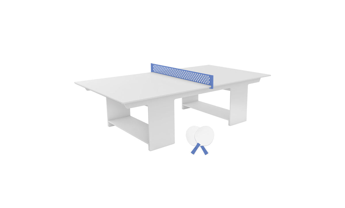 Ledge Lounger Table Tennis Set — White table, Sky Blue net and paddle handles, White paddle bodies