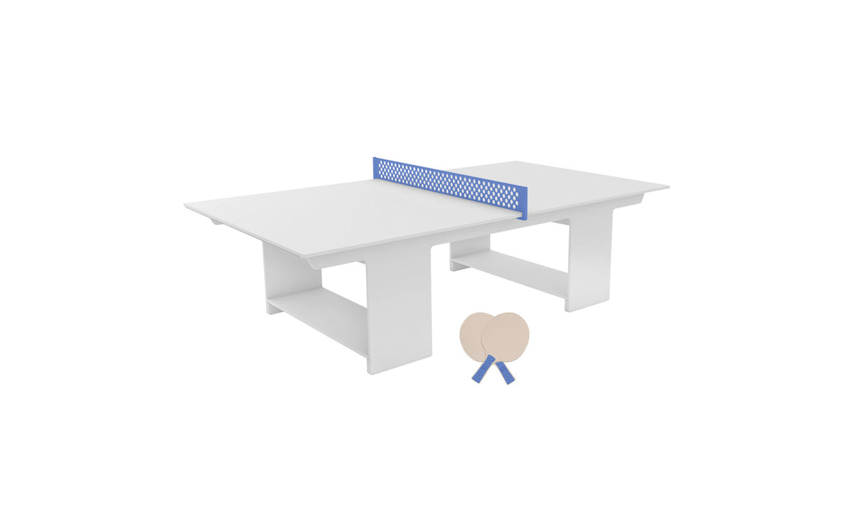 Ledge Lounger Table Tennis Set — White table, Sky Blue net and paddle handles, Cloud paddle bodies