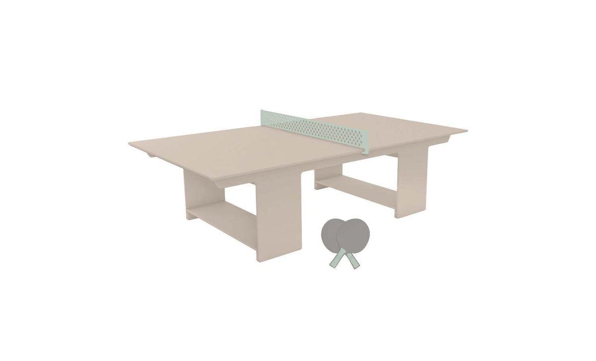 Ledge Lounger Table Tennis Set — Cloud table, Sage Green net and paddle handles, Gray paddle bodies