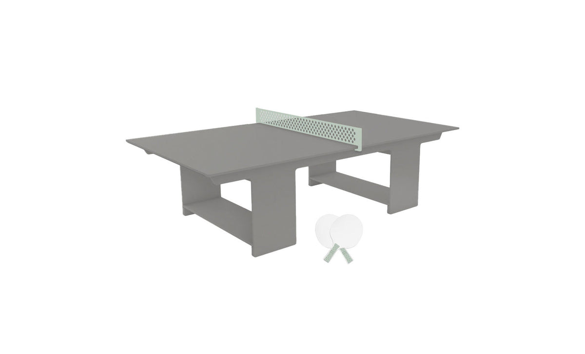 Ledge Lounger Table Tennis Set — Gray table, Sage Green net and paddle handles, White paddle bodies