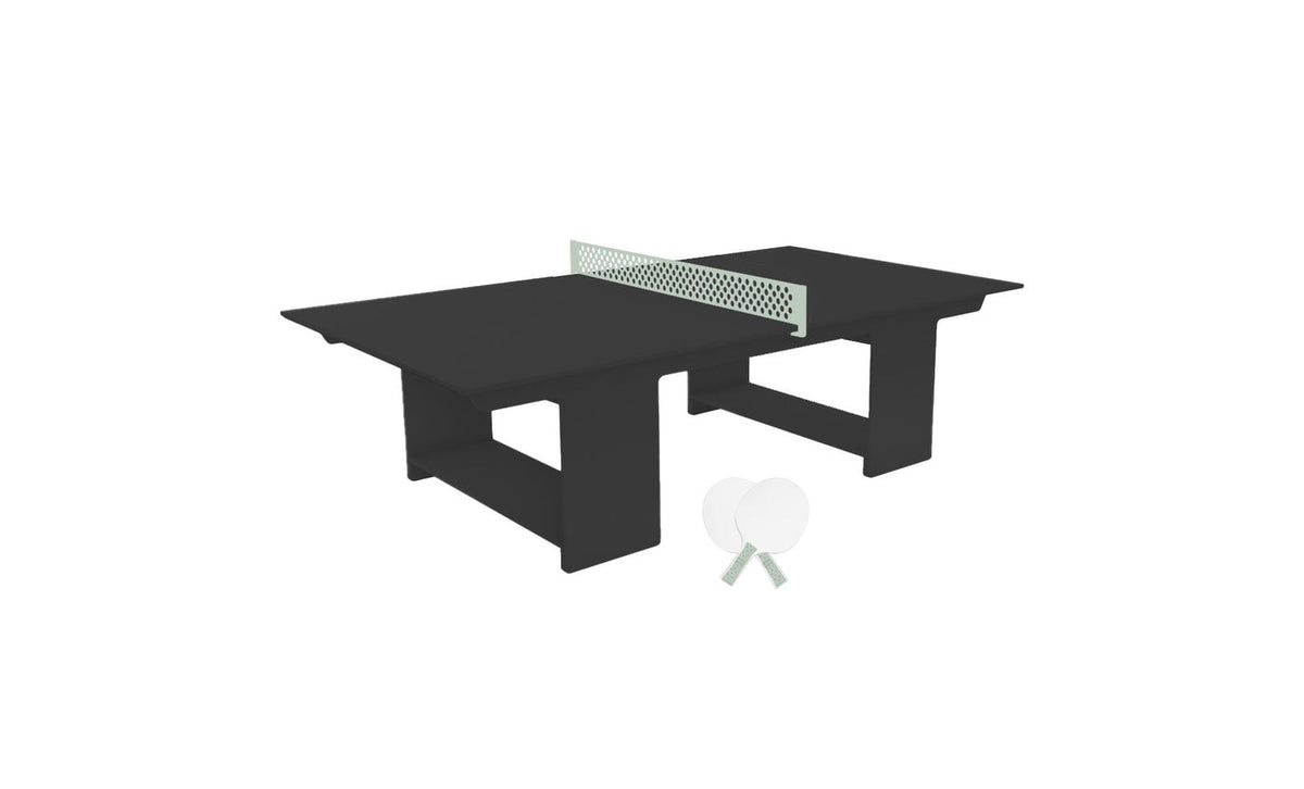 Ledge Lounger Table Tennis Set — Black table, Sage Green net and paddle handles, White paddle bodies