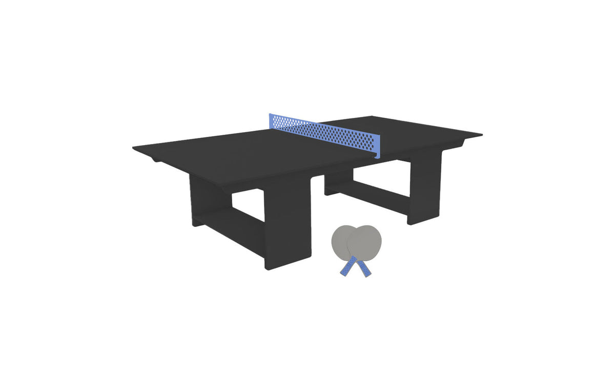 Ledge Lounger Table Tennis Set — Black table, Sky Blue net and paddle handles, Gray paddle bodies