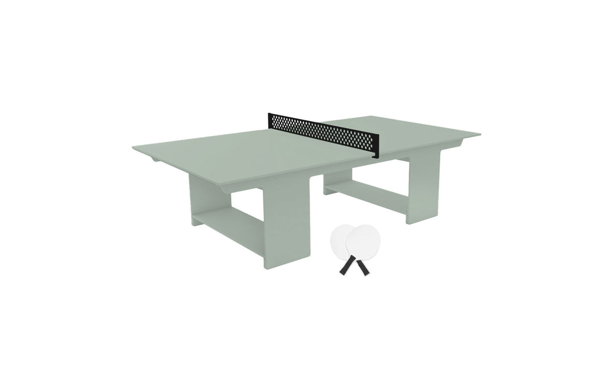 Ledge Lounger Table Tennis Set — Sage Green table, Black net and paddle handles, White paddle bodies