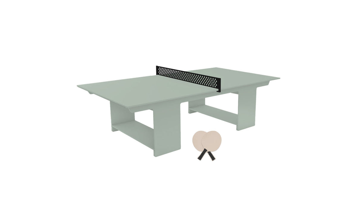 Ledge Lounger Table Tennis Set — Sage Green table, Black net and paddle handles, Cloud paddle bodies