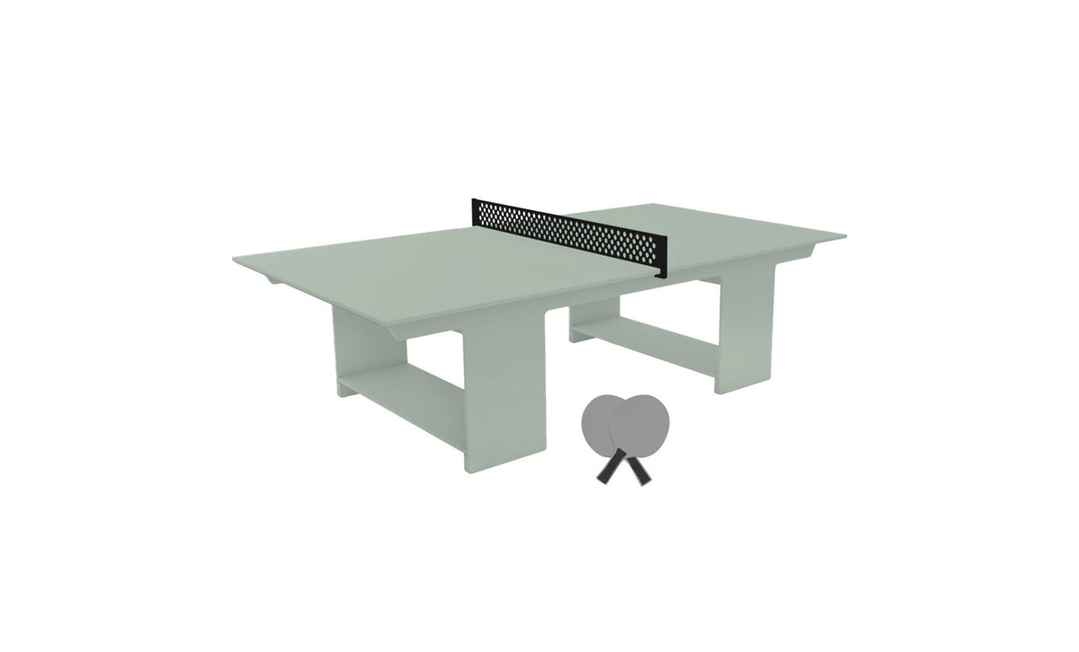 Ledge Lounger Table Tennis Set — Sage Green table, Black net and paddle handles, Gray paddle bodies